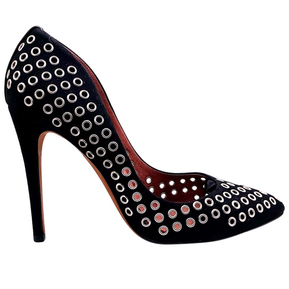 IRO Suede Eyelet Trim Pumps Heels Stilettos Black US 9.5 EUR 40 - Picture 3 of 5